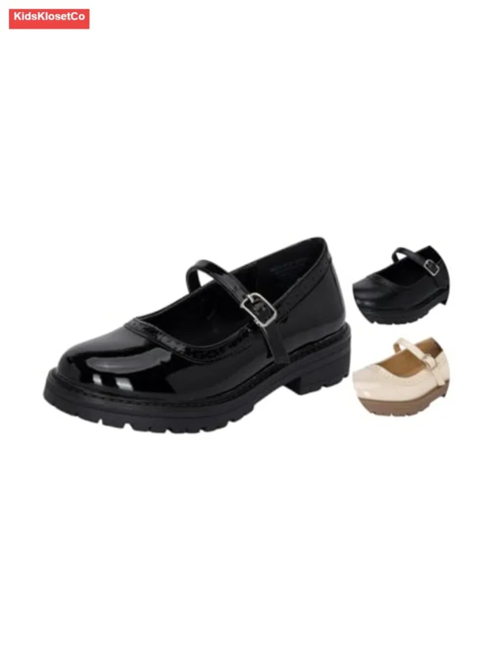 Girls Mary Jane Heeled Loafers Adjustable Buckle Closed Toe Vegan Shoes